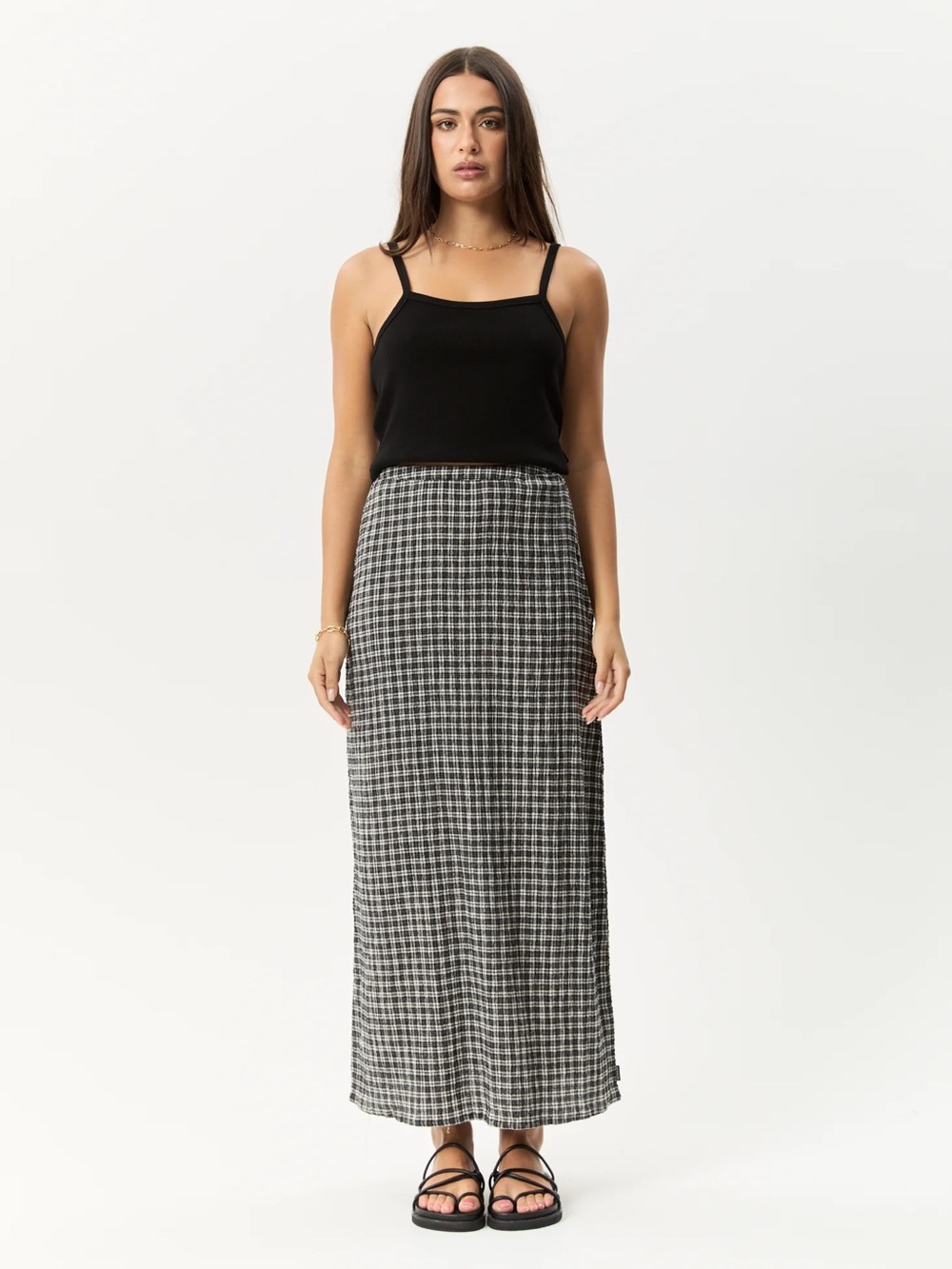 LITA SEERSUCKER MAXI SKIRT in Asta Steel Check